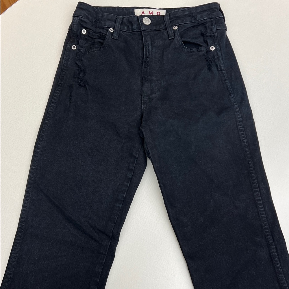 AMO bella denim pant jeans in black oak distressed raw undone hem size 26 - Picture 4 of 11